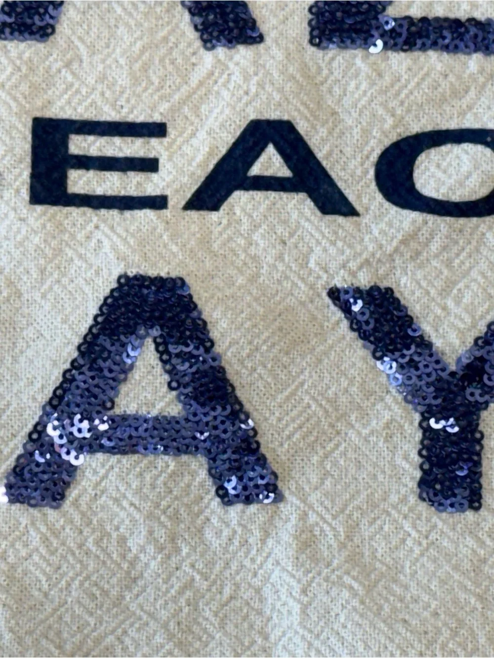 LAZY BEACH DAYS Canvas Tote Bag - Cream with Navy Sequins